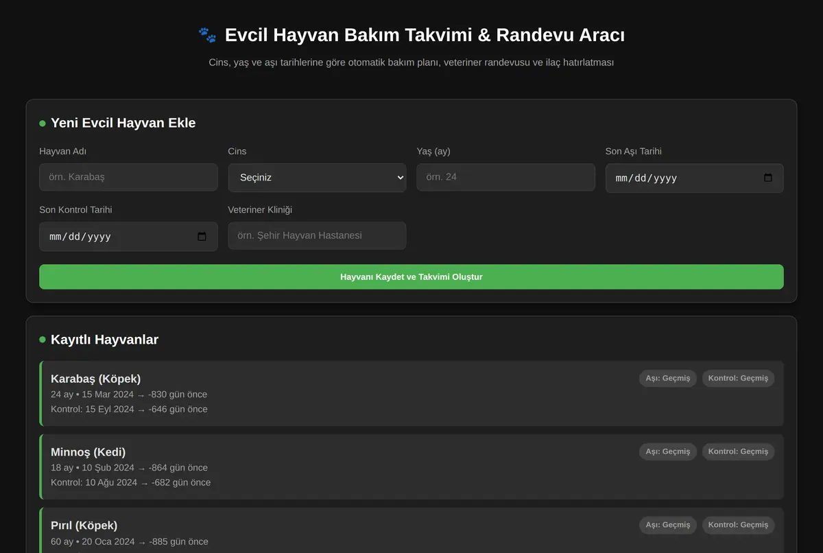 Evcil Hayvan Bakım Takvimi & Randevu Aracı ekran görüntüsü 2