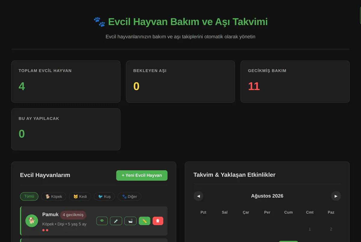 Evcil Hayvan Bakım ve Aşı Takvimi Otomasyonu ekran görüntüsü 2