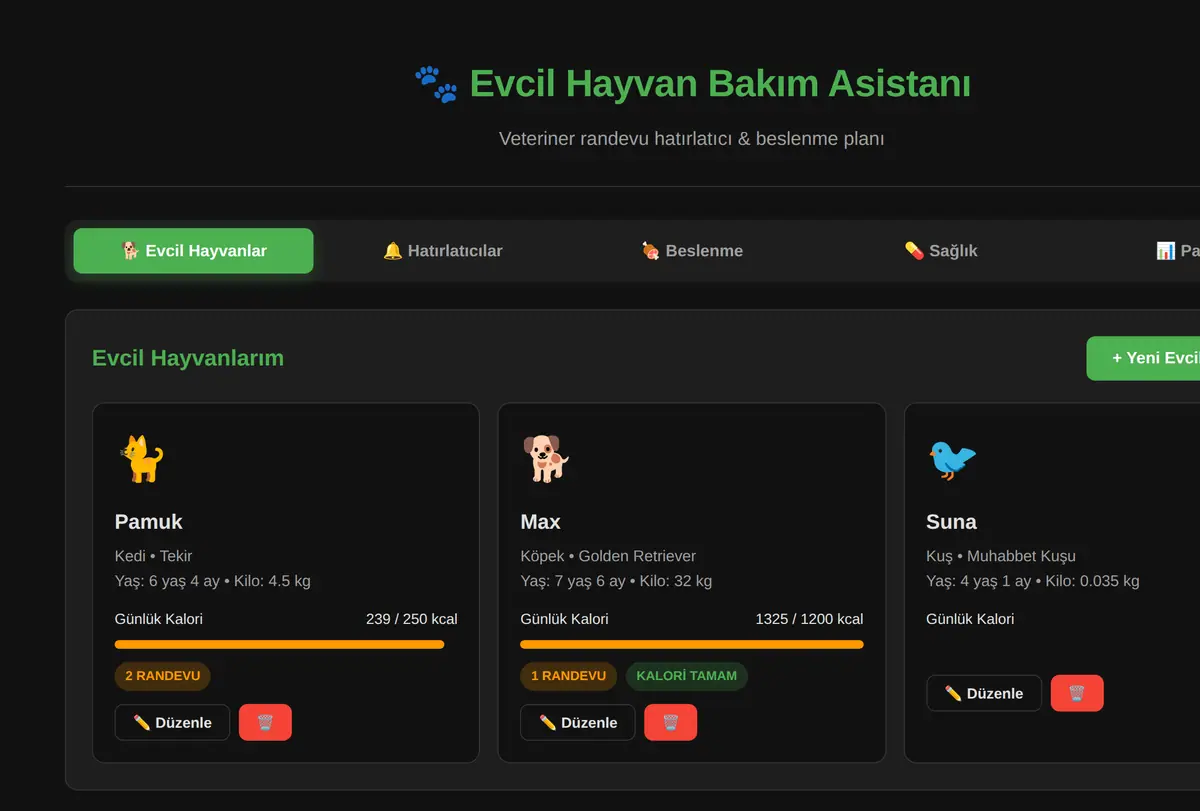 Evcil Hayvan Bakım Asistanı - Hatırlatıcı & Beslenme ekran görüntüsü