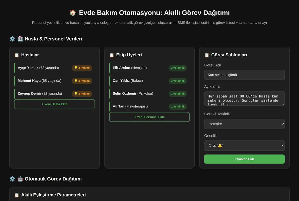 Evde Bakım Otomasyonu: Akıllı Görev Dağıtımı ekran görüntüsü 2