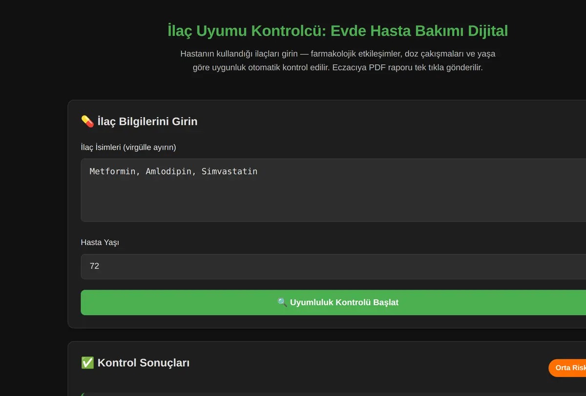 İlaç Uyumu Kontrolcü: Evde Hasta Bakımı Dijital ekran görüntüsü