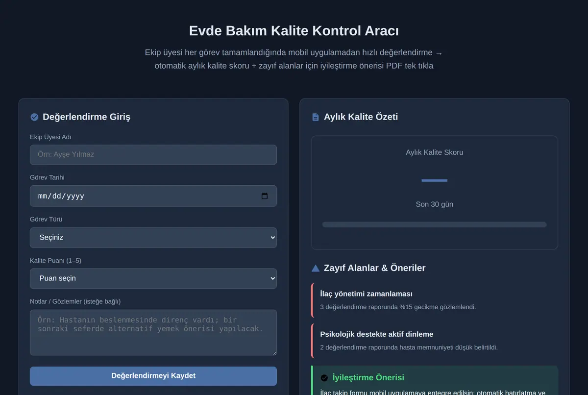 Evde Bakım Kalite Kontrol Aracı ekran görüntüsü 2