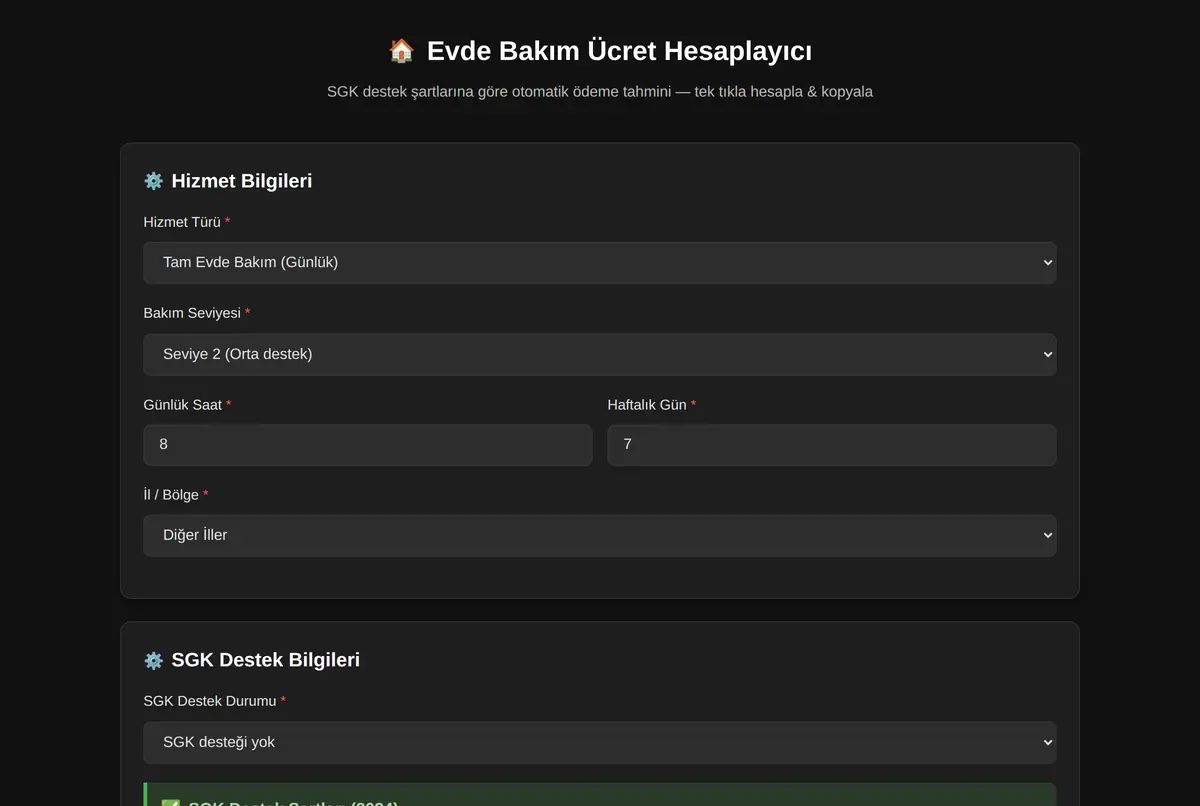 Evde Bakım Ücret Hesaplayıcı ekran görüntüsü 2