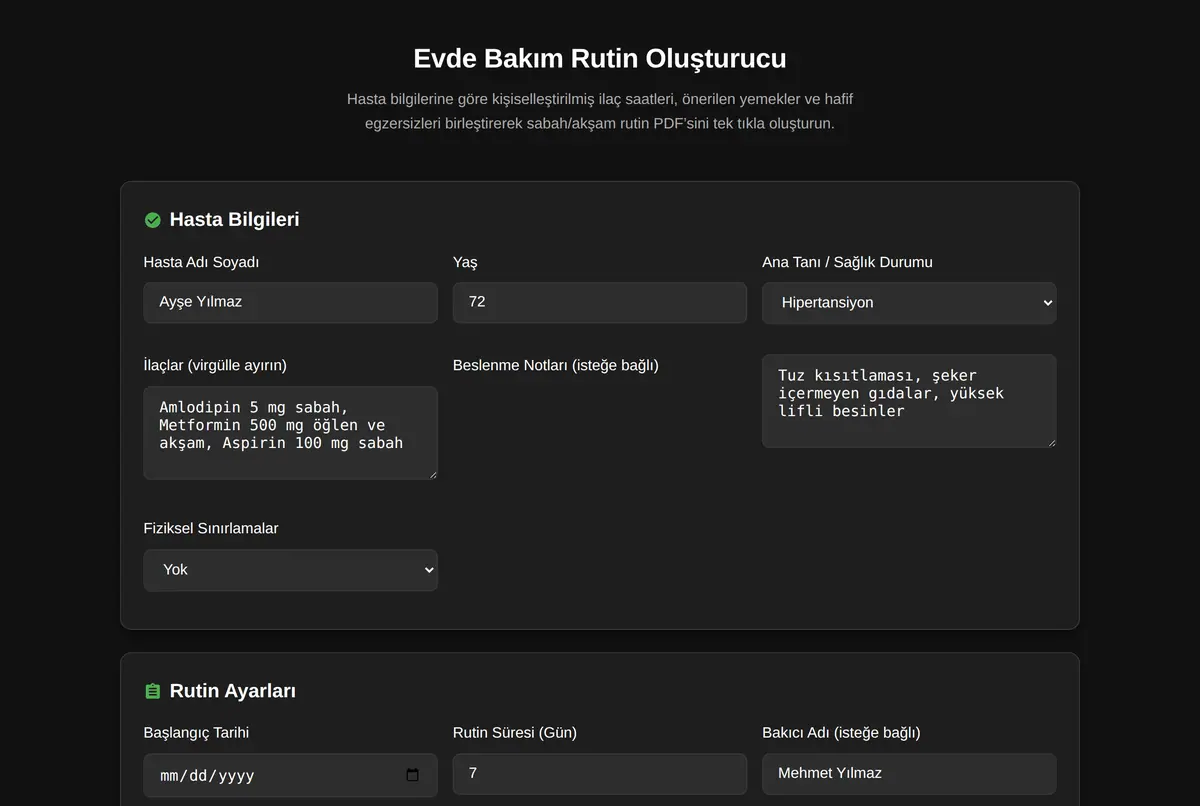 Evde Bakım Rutin Oluşturucu ekran görüntüsü 2