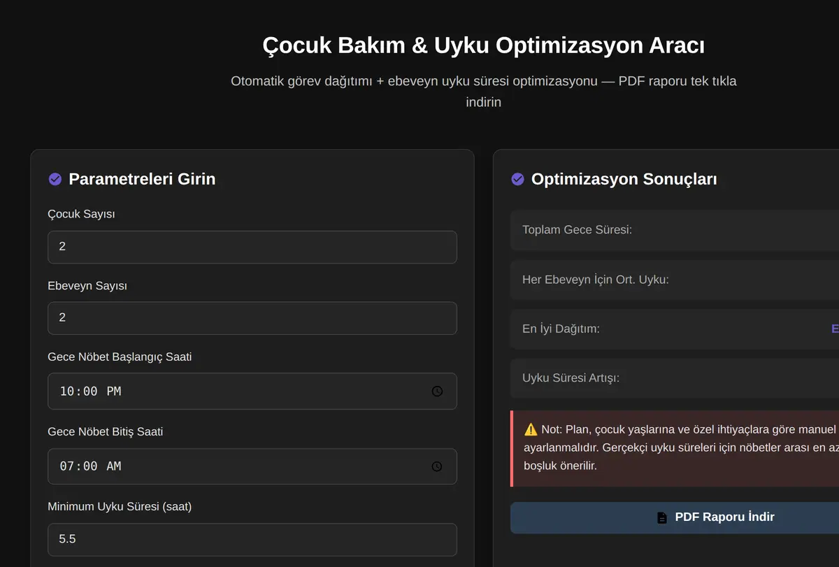 Çocuk Bakım & Uyku Optimizasyon Aracı ekran görüntüsü