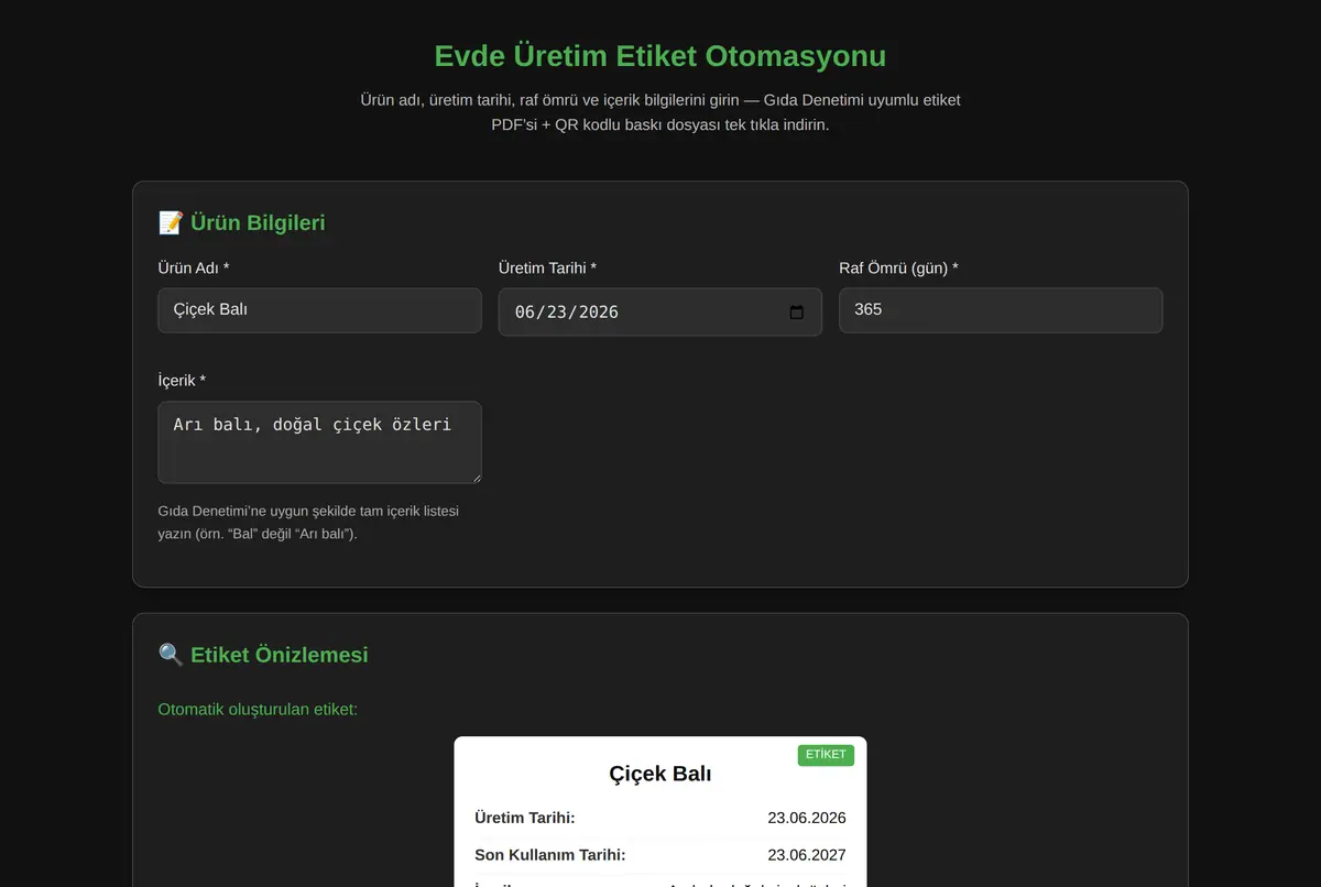 Evde Üretim Etiket Otomasyonu ekran görüntüsü 2