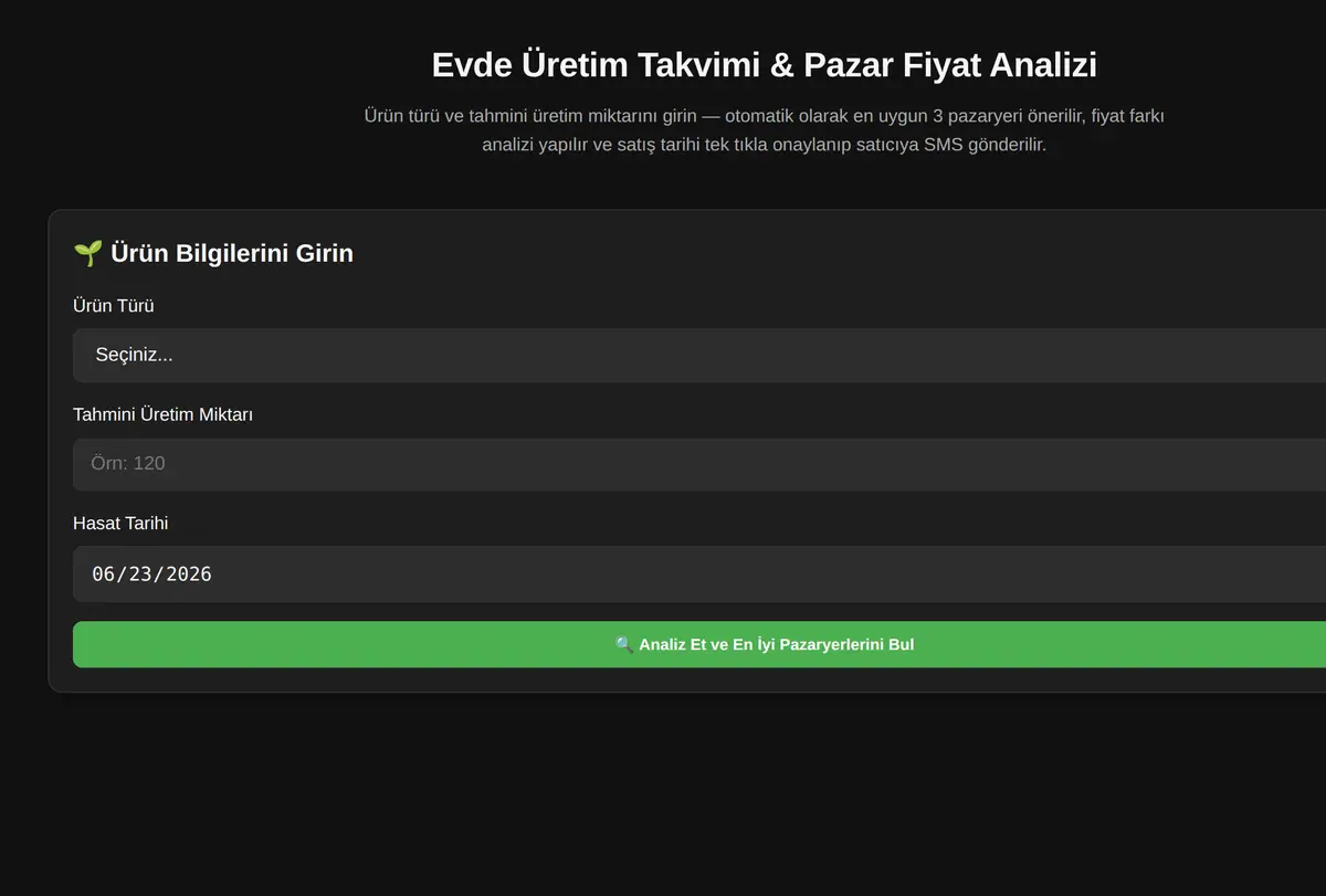 Evde Üretim Takvimi & Pazar Fiyat Analizi ekran görüntüsü