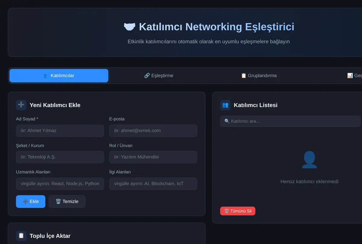 Katılımcı Networking Eşleştirici ekran görüntüsü