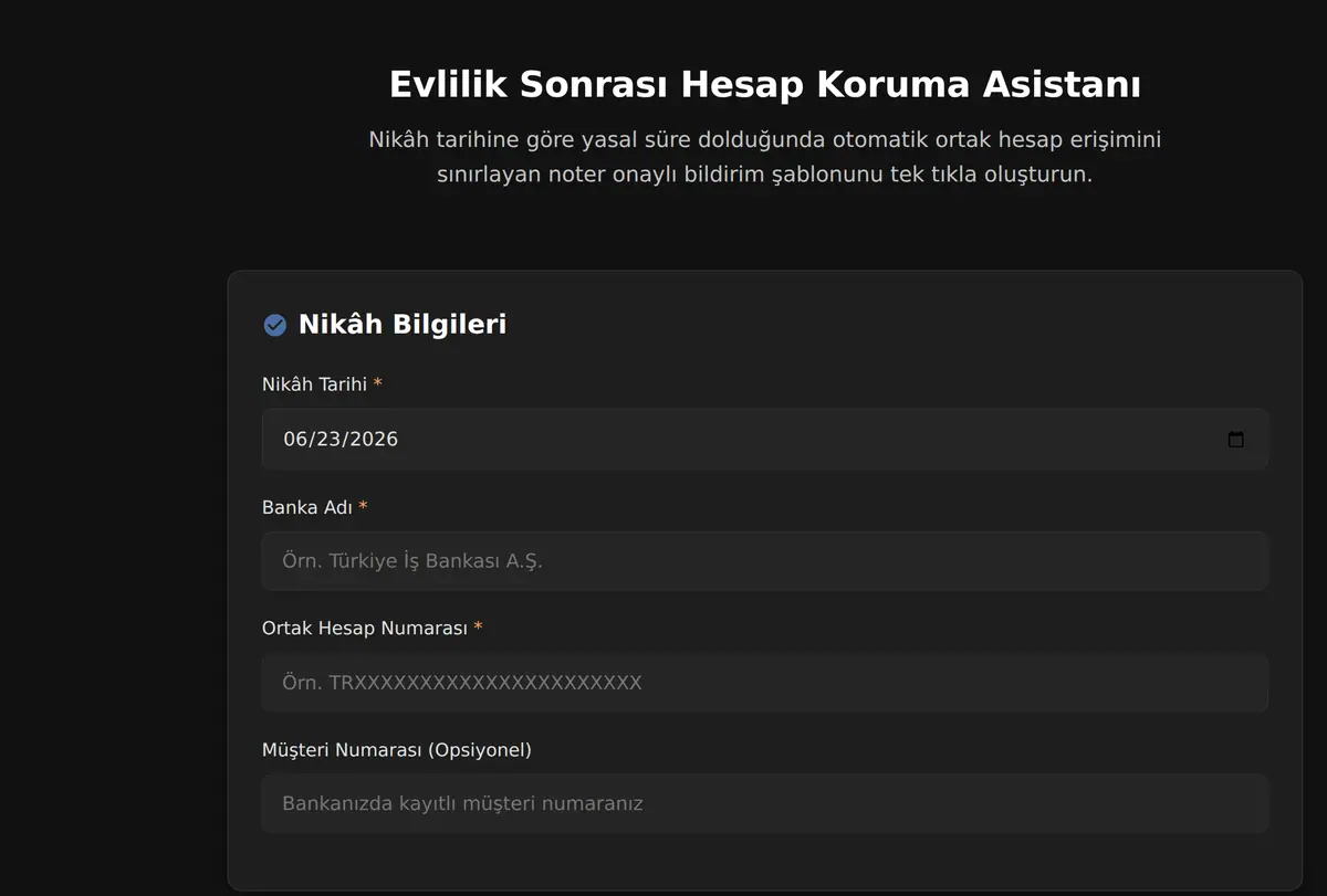 Evlilik Sonrası Hesap Koruma Asistanı ekran görüntüsü