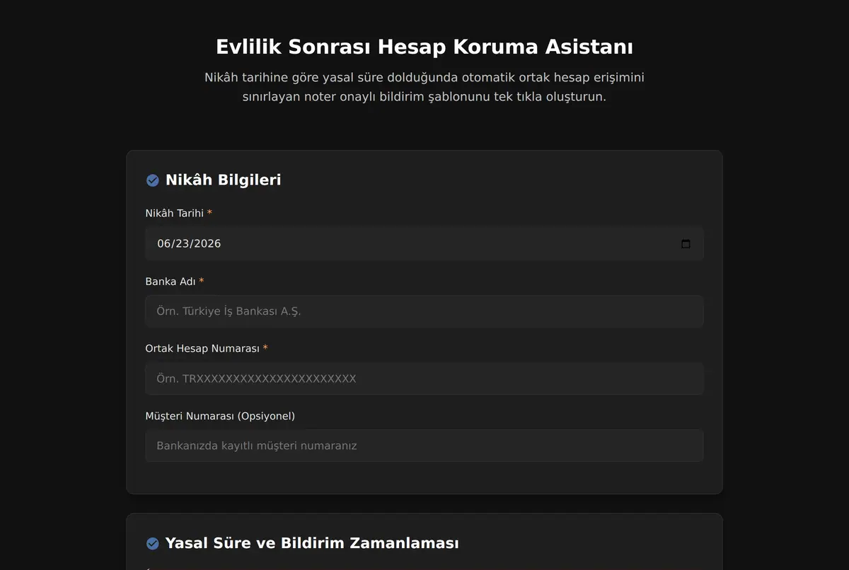 Evlilik Sonrası Hesap Koruma Asistanı ekran görüntüsü 2