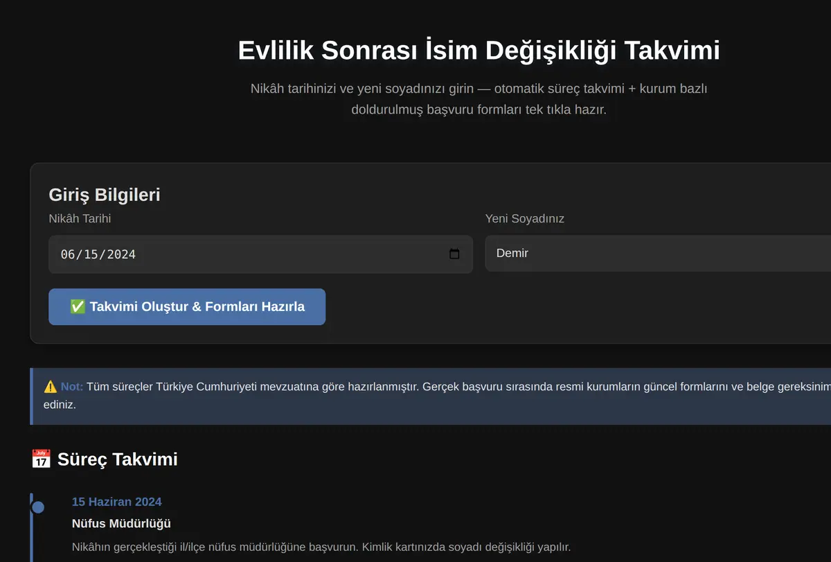 Evlilik Sonrası İsim Değişikliği Takvimi ekran görüntüsü