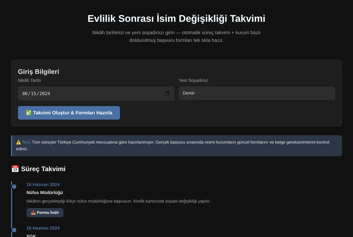 Evlilik Sonrası İsim Değişikliği Takvimi ekran görüntüsü 2