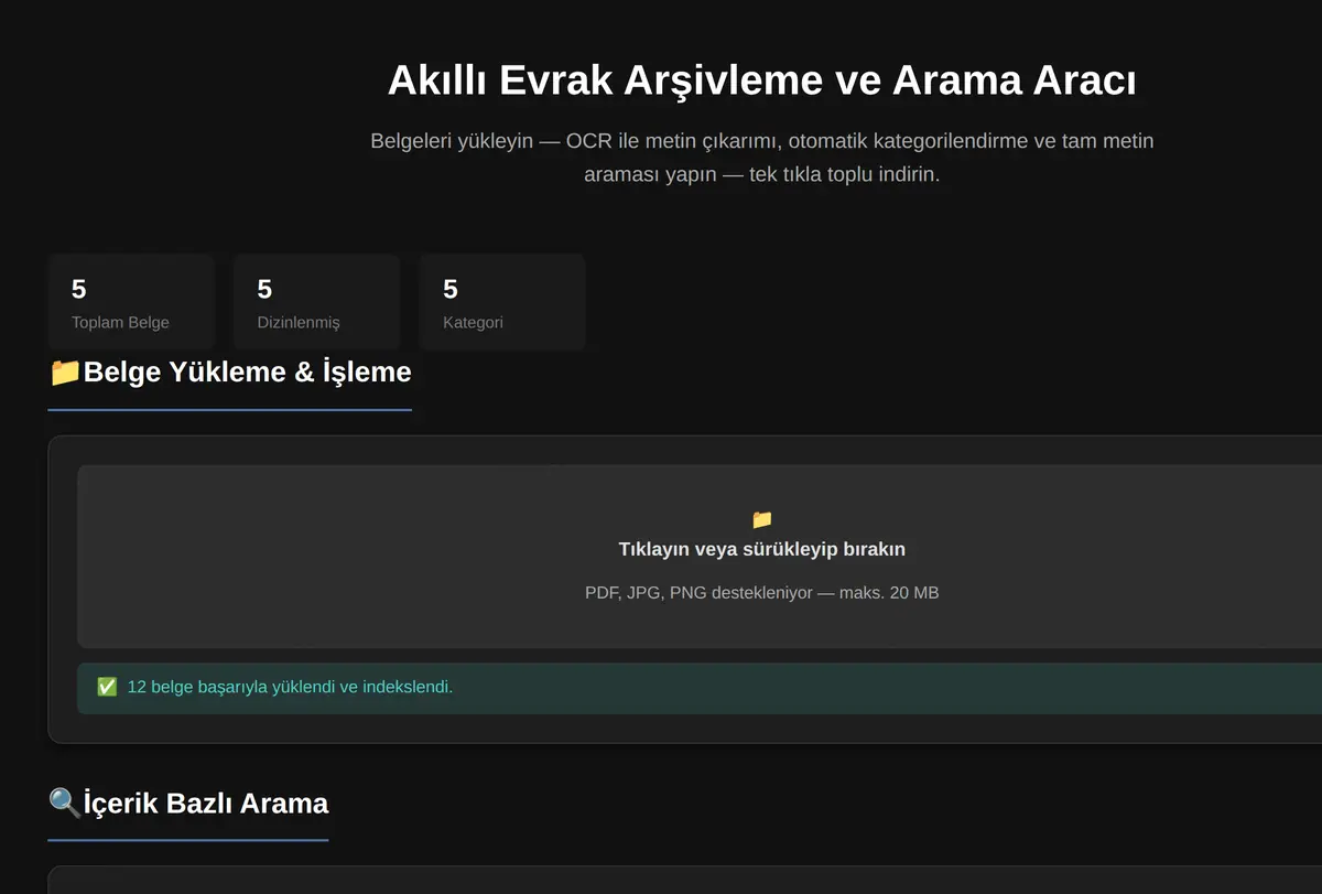 Akıllı Evrak Arşivleme ve Arama Aracı ekran görüntüsü