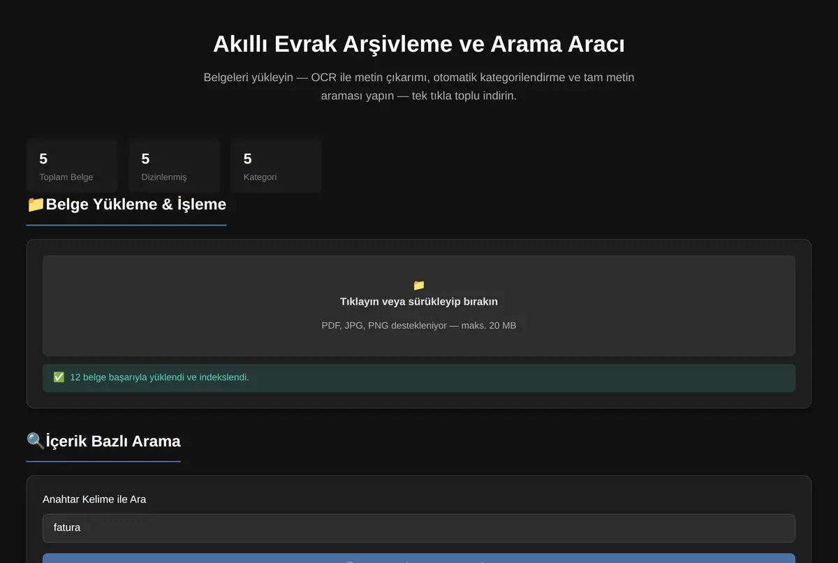 Akıllı Evrak Arşivleme ve Arama Aracı ekran görüntüsü 2