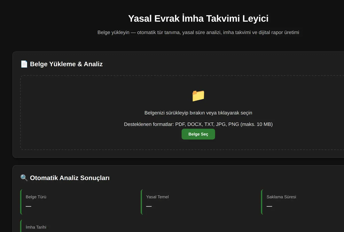 Yasal Evrak İmha Takvimi Leyici ekran görüntüsü