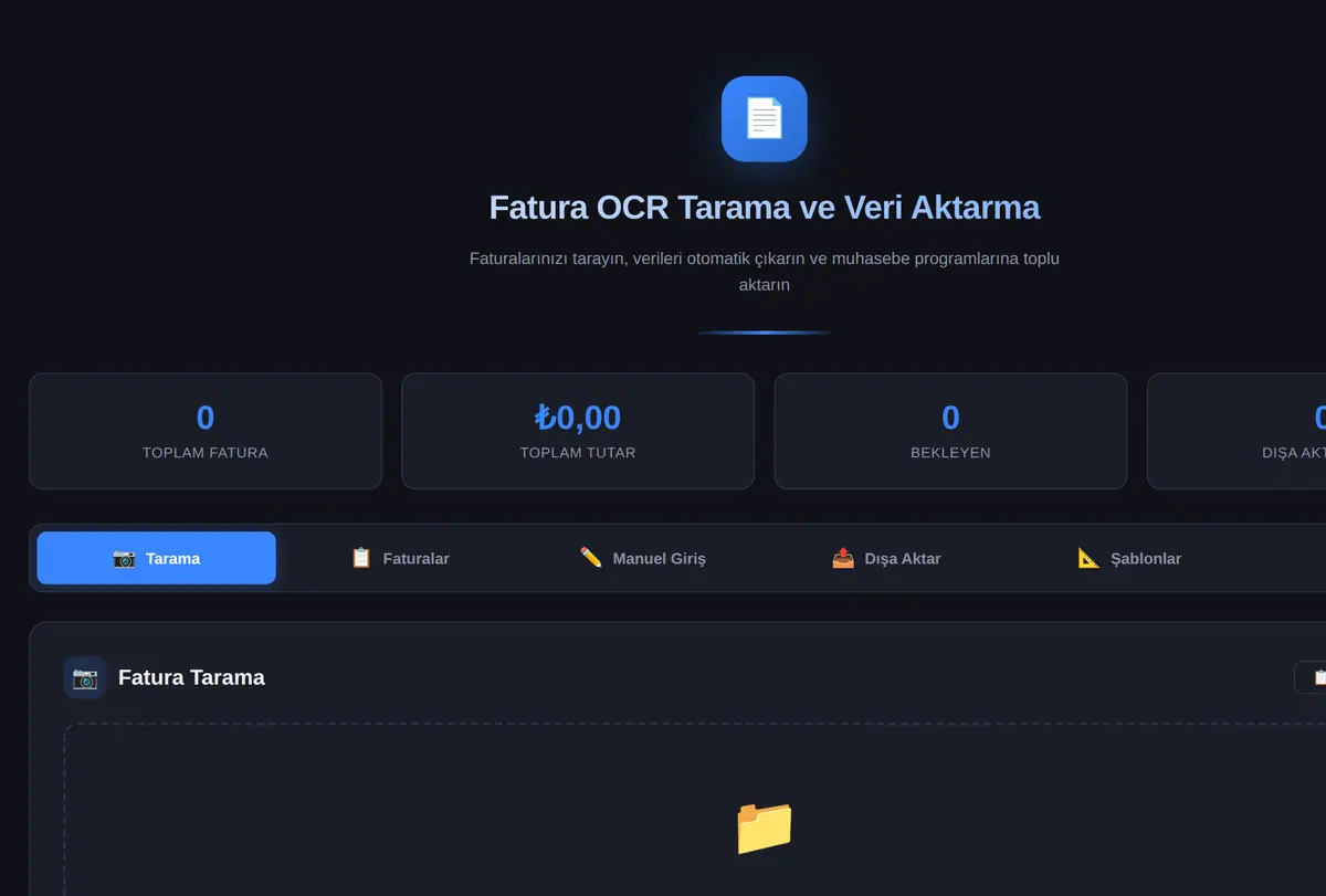 Fatura OCR Tarama ve Veri Aktarma Aracı ekran görüntüsü