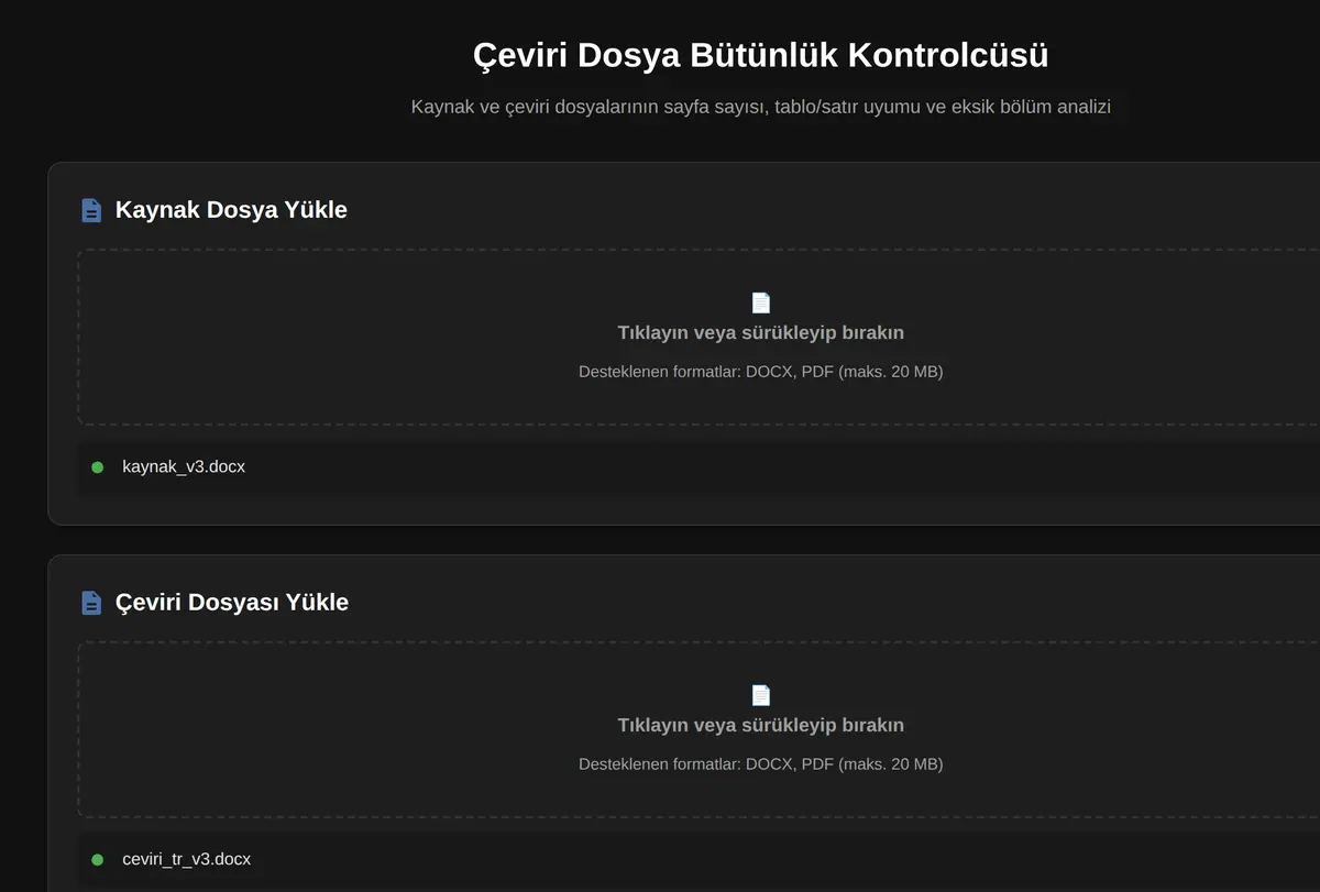 Çeviri Dosya Bütünlük Kontrolcüsü ekran görüntüsü