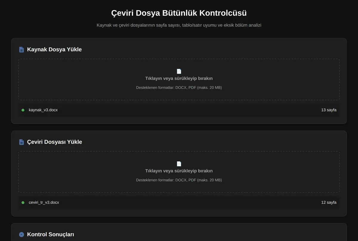 Çeviri Dosya Bütünlük Kontrolcüsü ekran görüntüsü 2