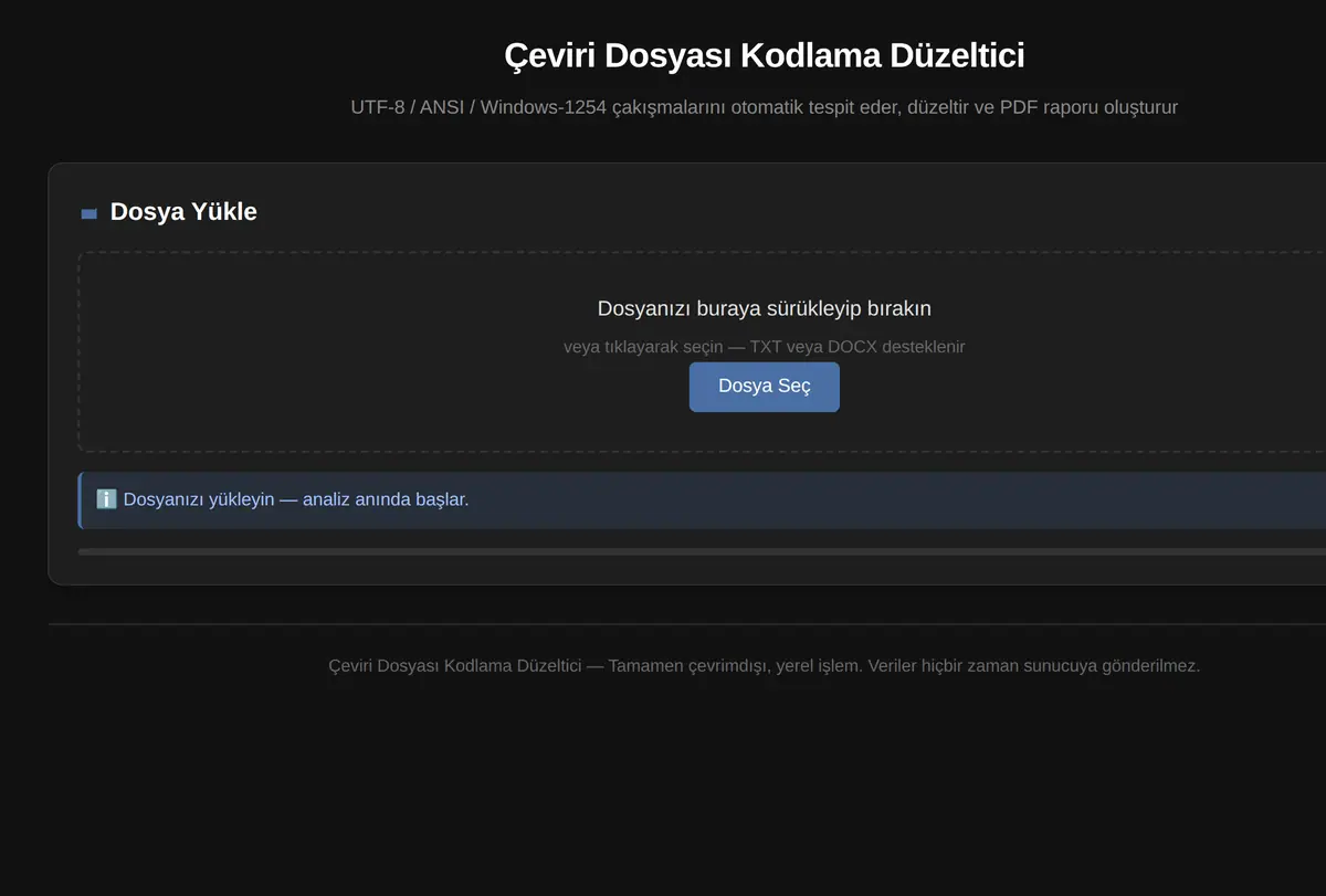 Çeviri Dosyası Kodlama Düzeltici ekran görüntüsü