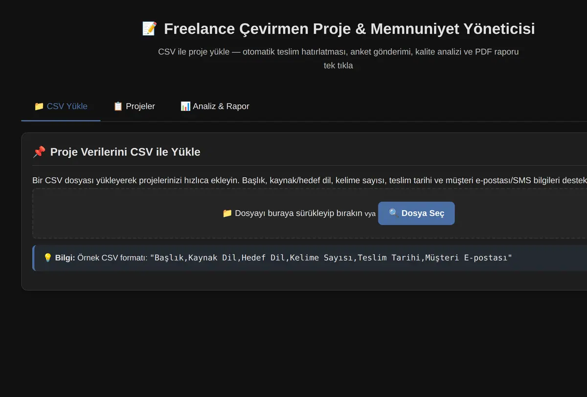 Freelance Çevirmen Proje & Memnuniyet Yöneticisi ekran görüntüsü