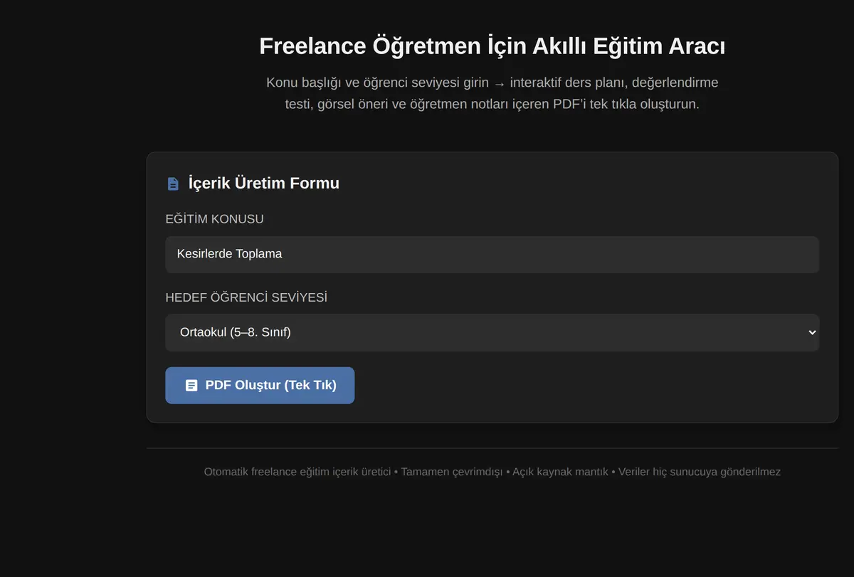 Freelance Öğretmen İçin Akıllı Eğitim Aracı ekran görüntüsü