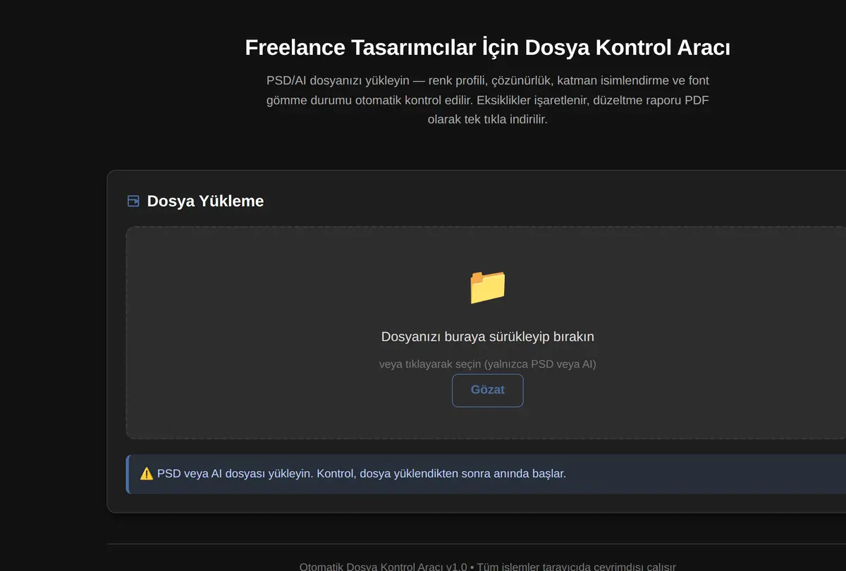 Freelance Tasarımcılar İçin Dosya Kontrol Aracı ekran görüntüsü