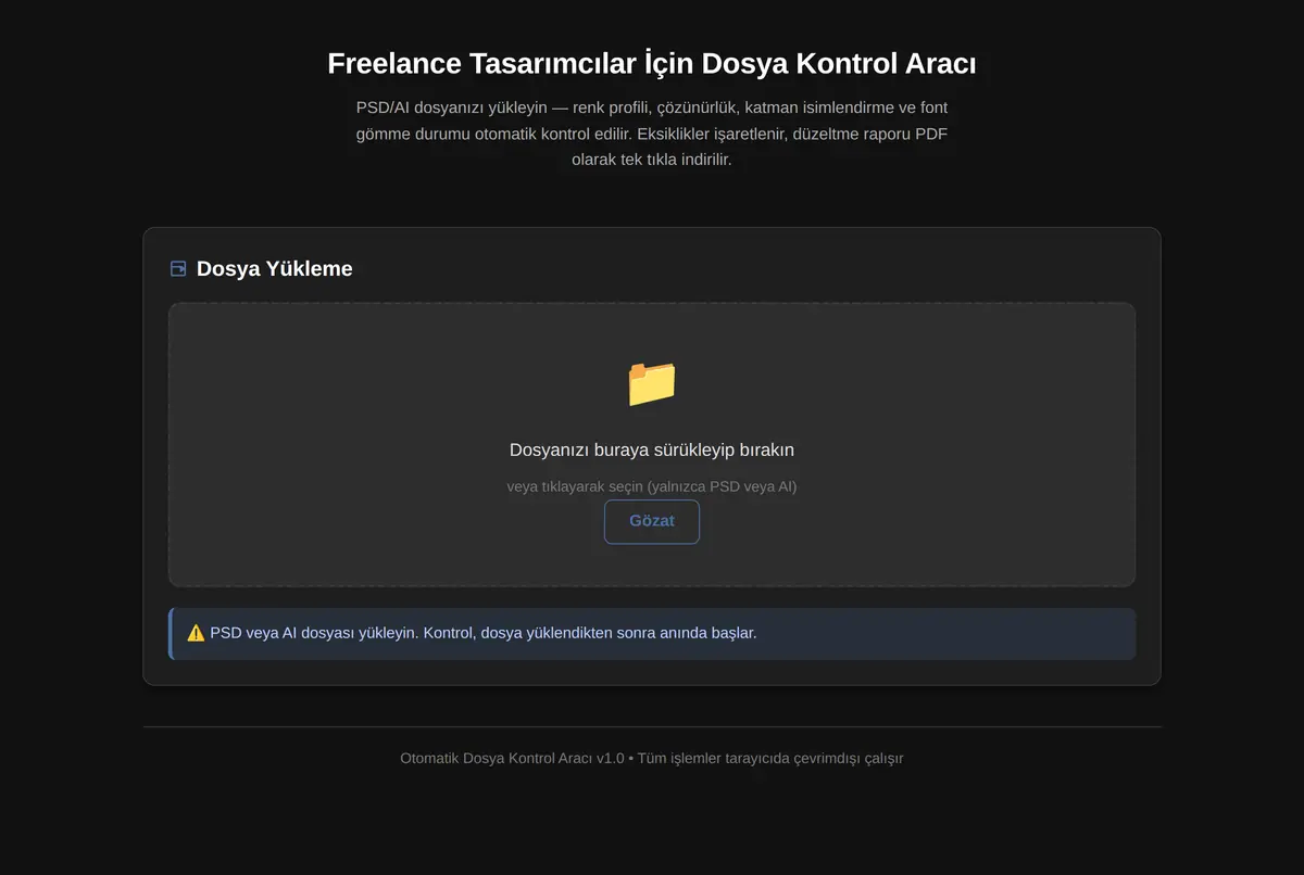 Freelance Tasarımcılar İçin Dosya Kontrol Aracı ekran görüntüsü 2