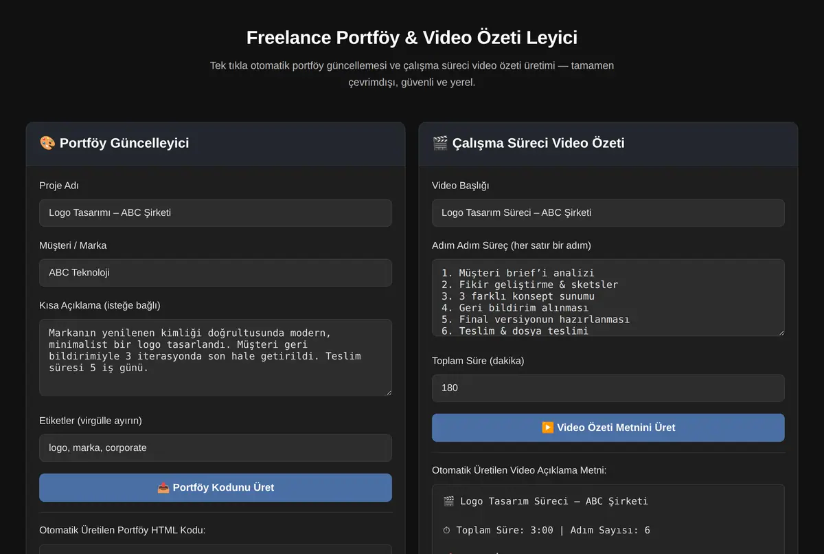Freelance Portföy & Video Özeti Leyici ekran görüntüsü 2