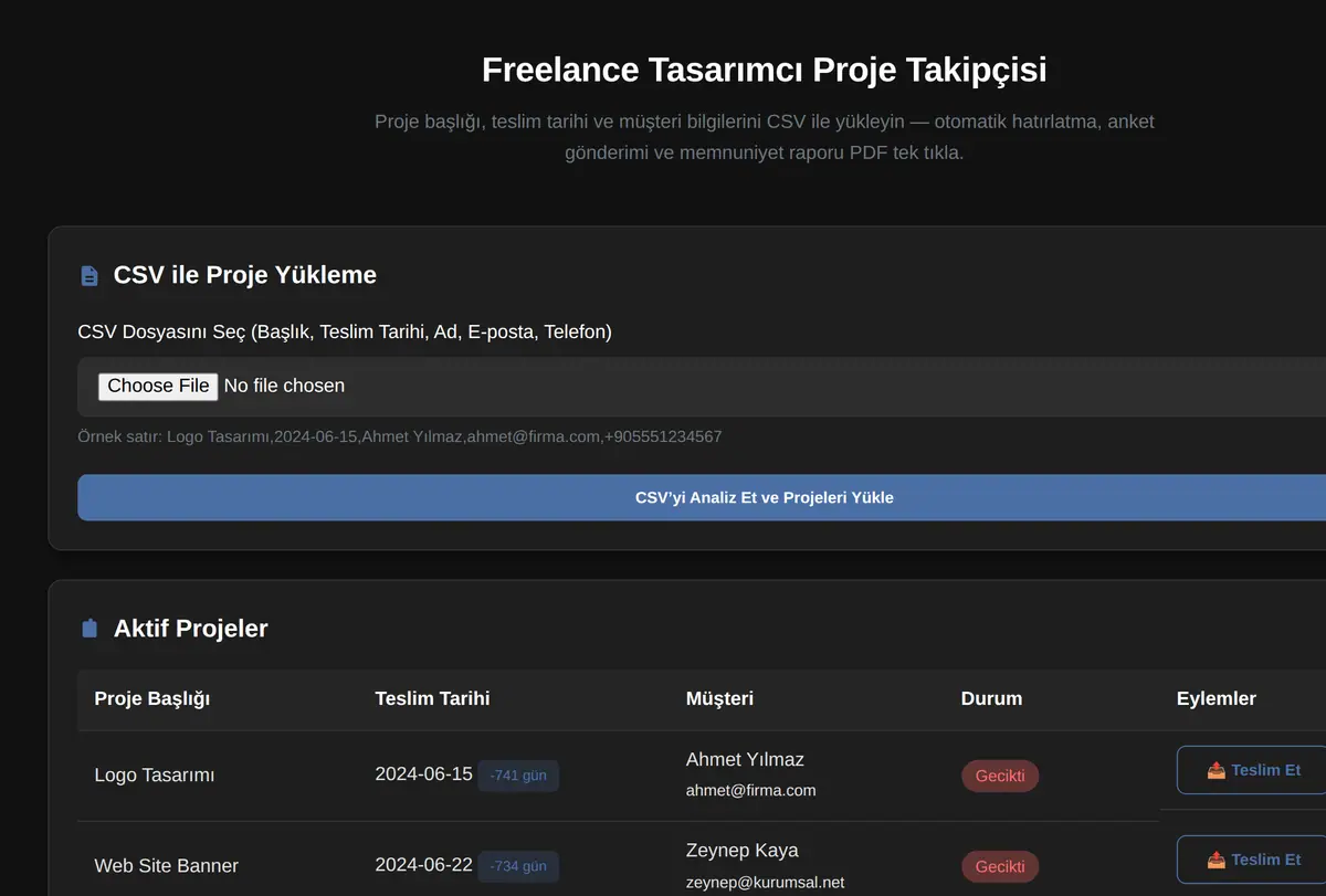 Freelance Tasarımcı Proje Takipçisi ekran görüntüsü