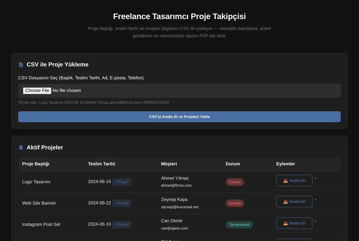 Freelance Tasarımcı Proje Takipçisi ekran görüntüsü 2