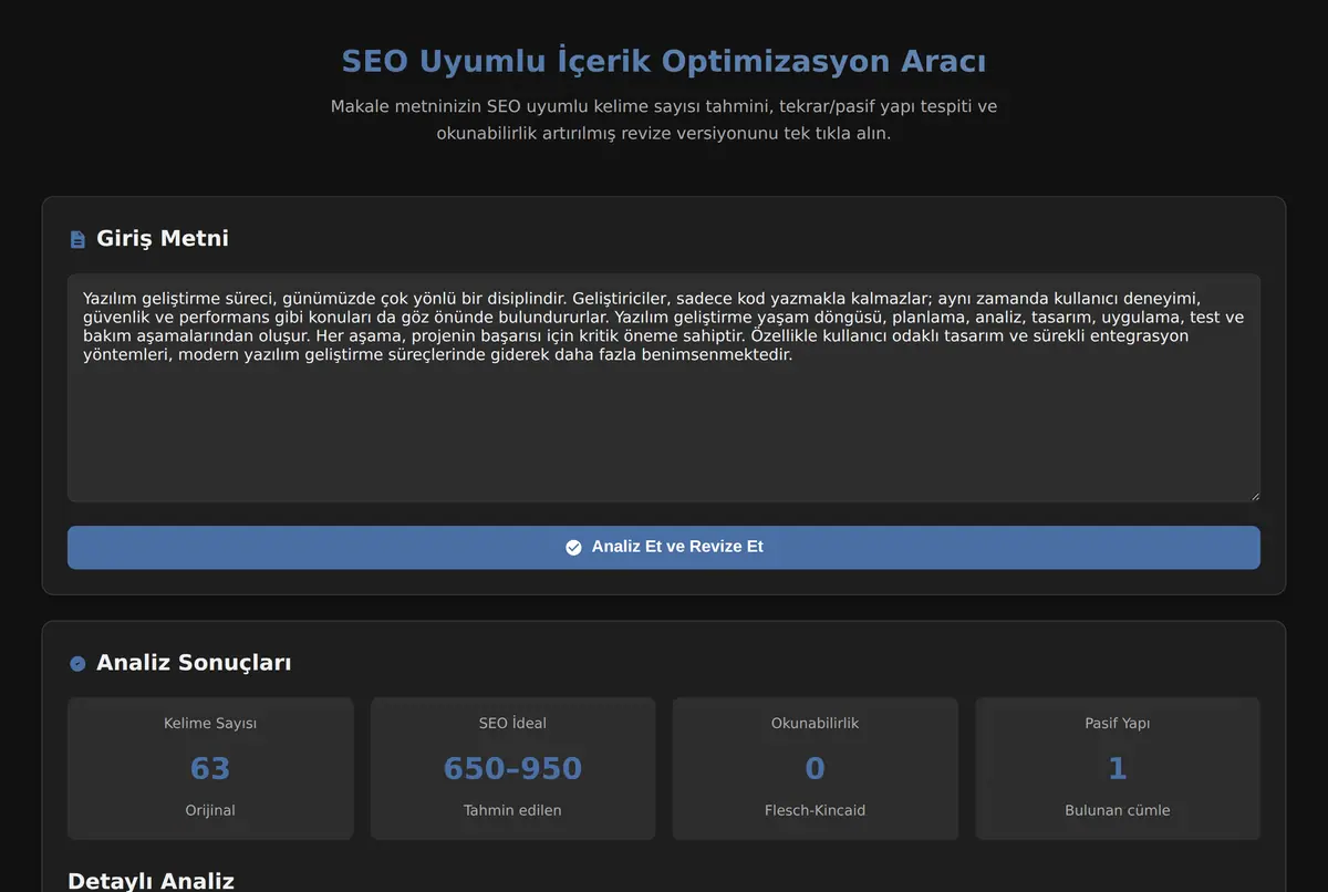 SEO Uyumlu İçerik Optimizasyon Aracı ekran görüntüsü 2