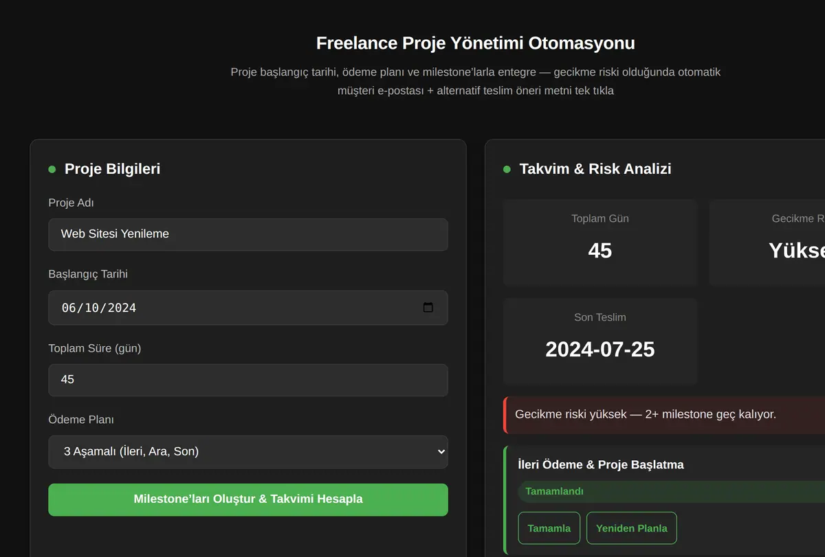 Freelance Proje Yönetimi Otomasyonu ekran görüntüsü
