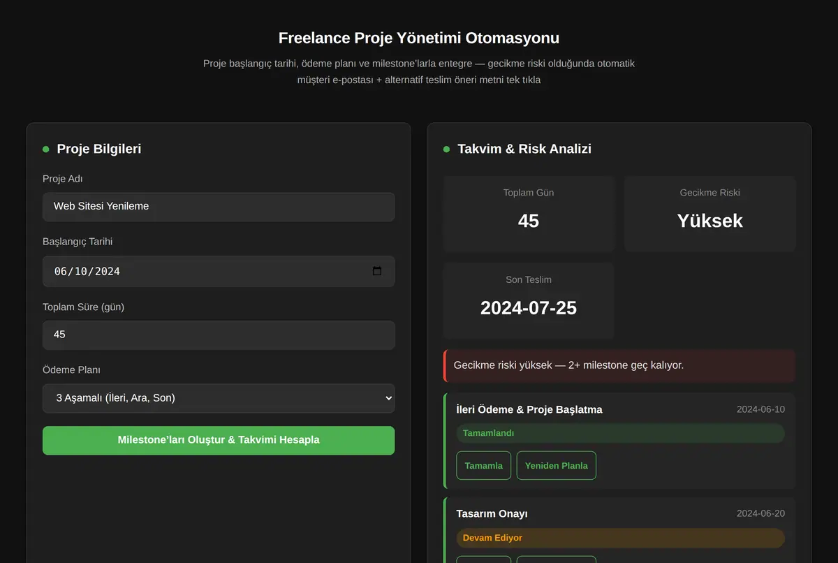 Freelance Proje Yönetimi Otomasyonu ekran görüntüsü 2