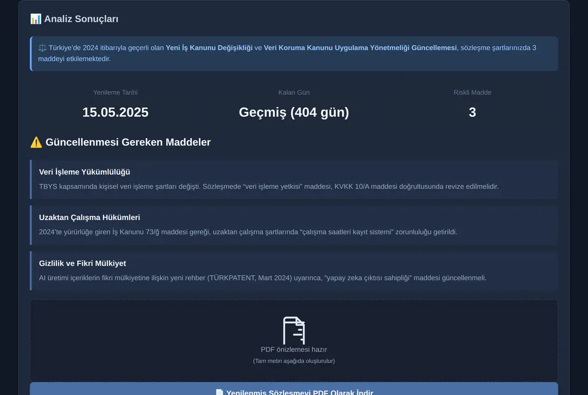 Freelance Sözleşme Yenileme Aracı ekran görüntüsü 2