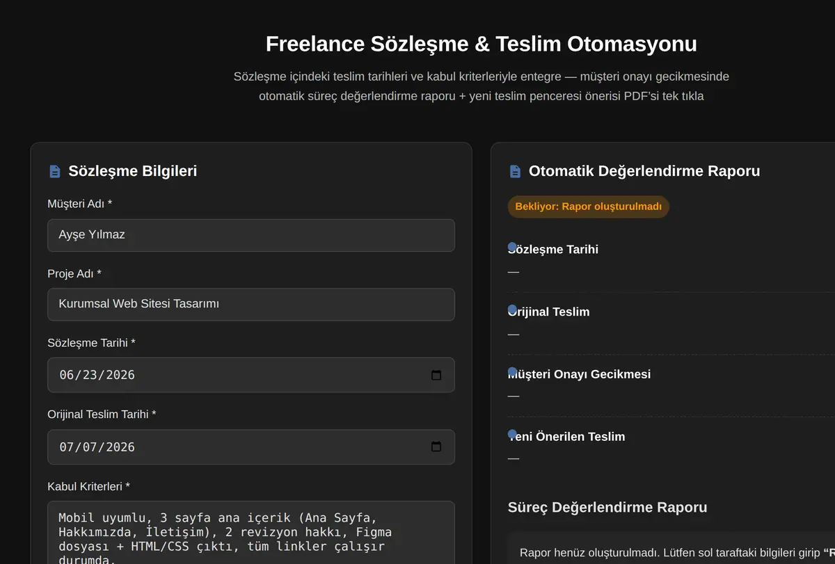 Freelance Sözleşme & Teslim Otomasyonu ekran görüntüsü