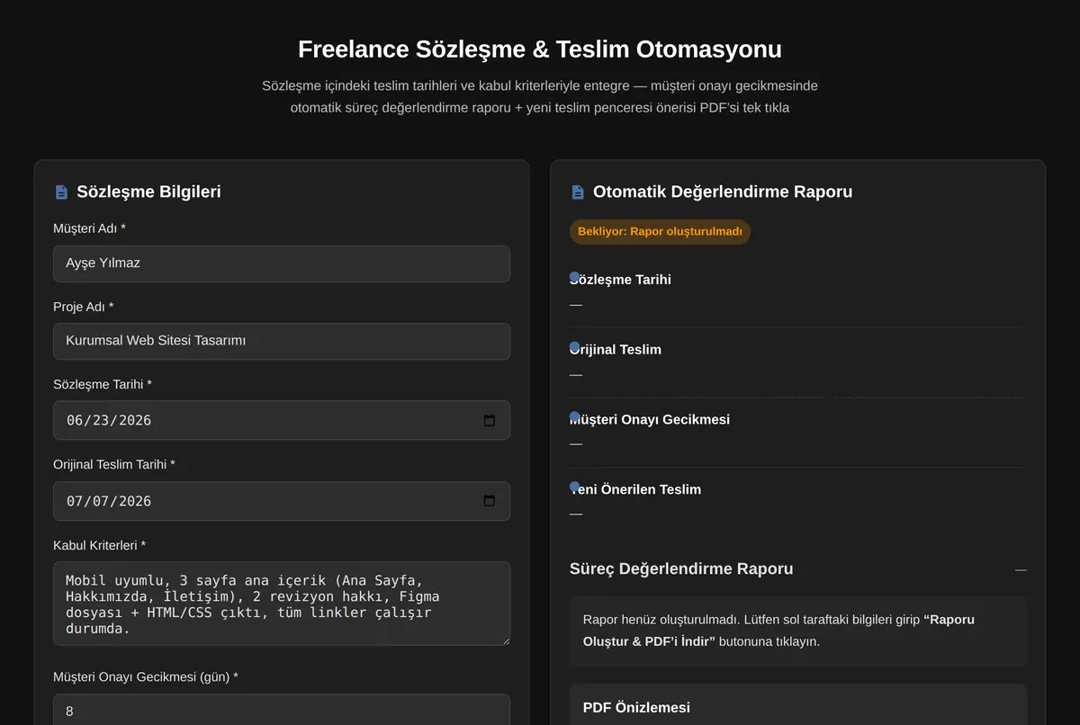 Freelance Sözleşme & Teslim Otomasyonu ekran görüntüsü 2