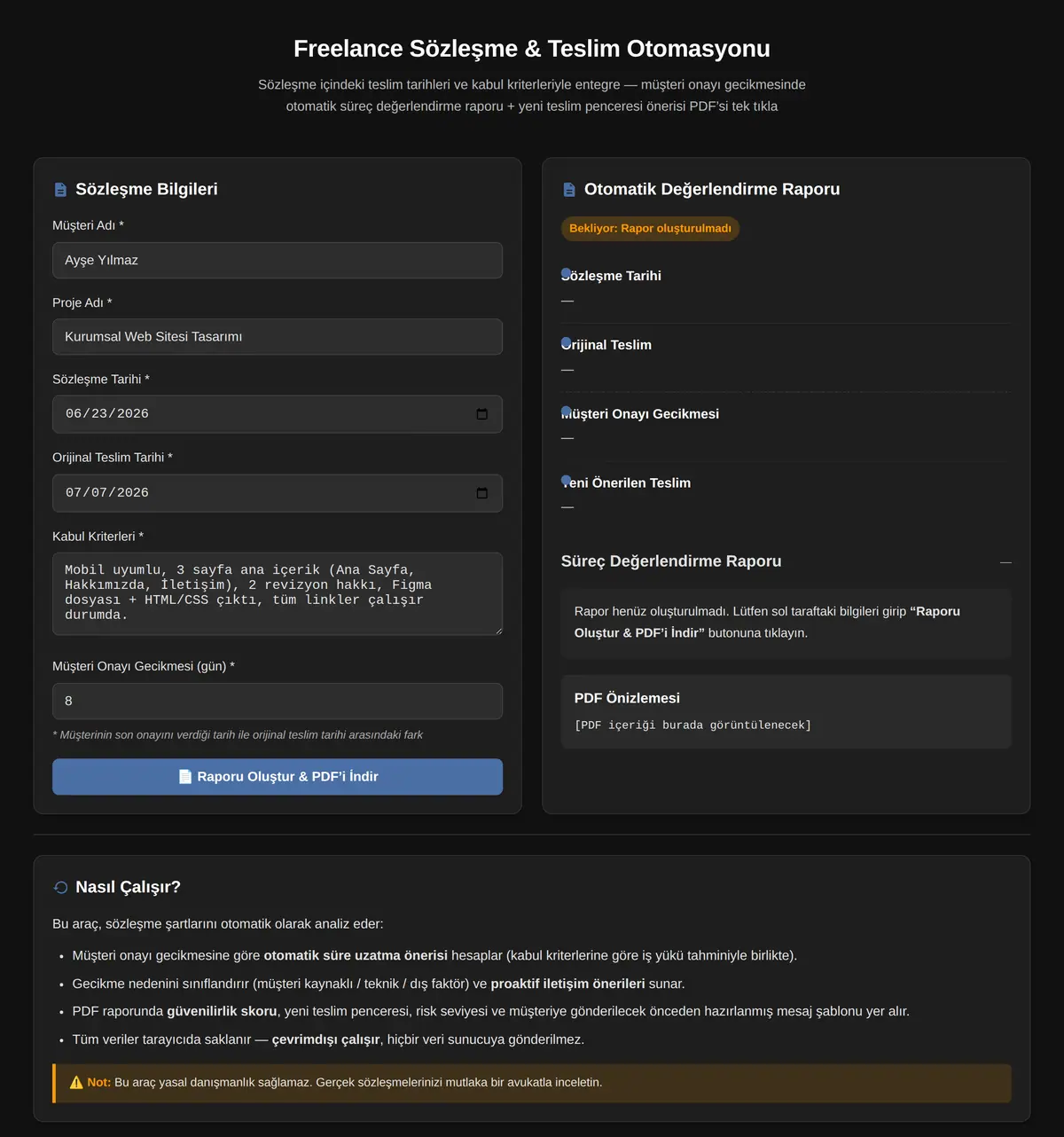 Freelance Sözleşme & Teslim Otomasyonu ekran görüntüsü 3