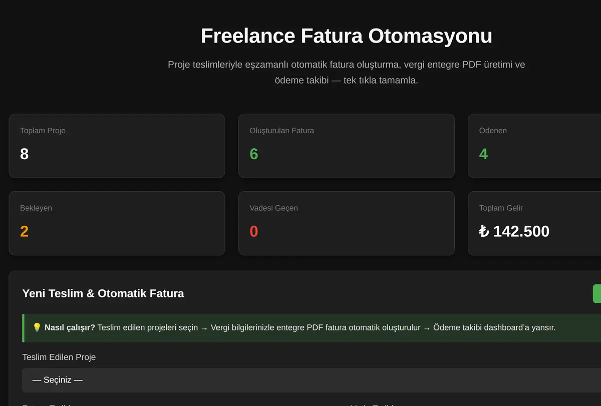 Freelance Fatura Otomasyonu ekran görüntüsü