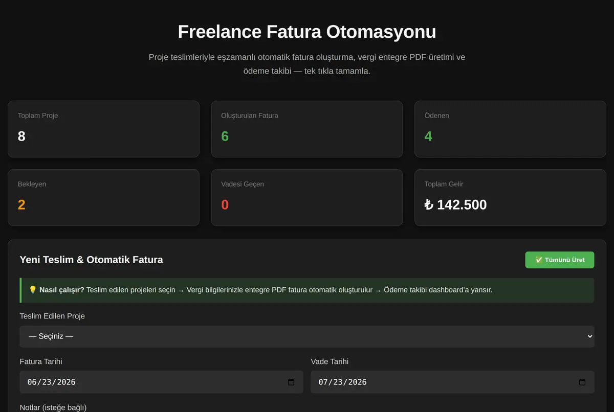 Freelance Fatura Otomasyonu ekran görüntüsü 2