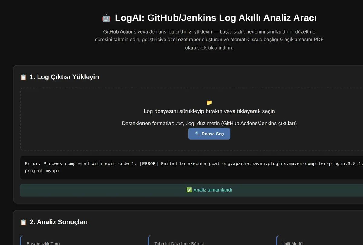 LogAI: GitHub/Jenkins Log Akıllı Analiz Aracı ekran görüntüsü