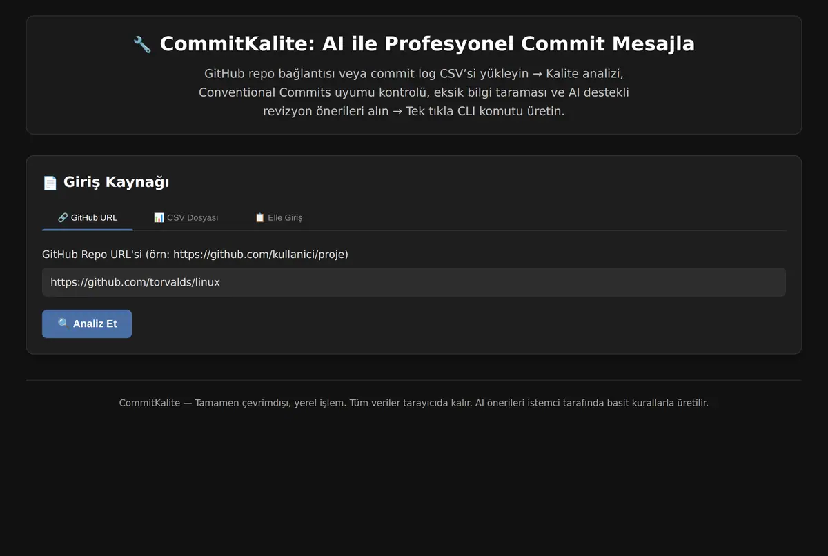 CommitKalite: AI ile Profesyonel Commit Mesajla ekran görüntüsü 2