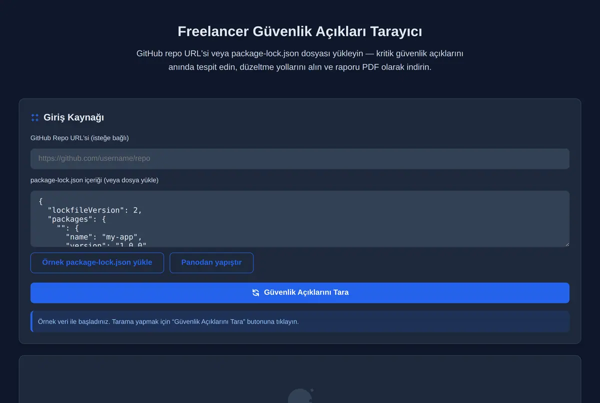 Freelancer Güvenlik Açıkları Tarayıcı ekran görüntüsü 2