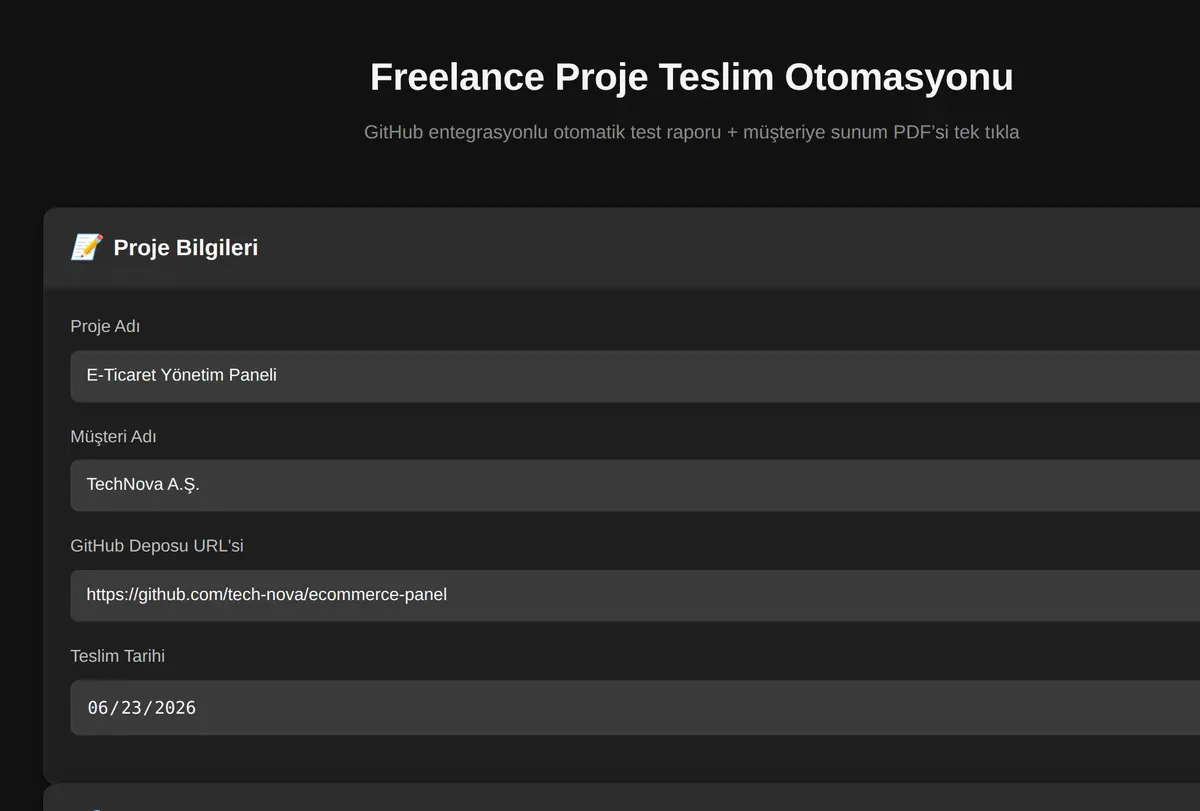 Freelance Proje Teslim Otomasyonu ekran görüntüsü