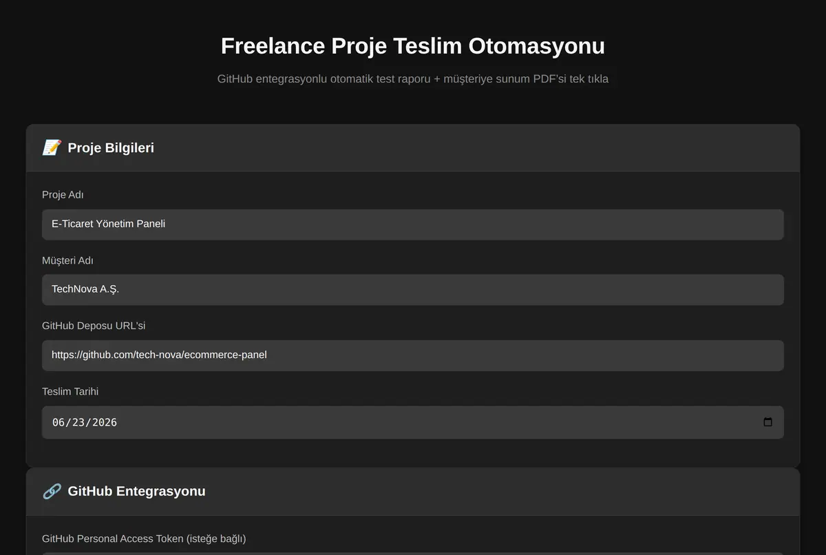 Freelance Proje Teslim Otomasyonu ekran görüntüsü 2