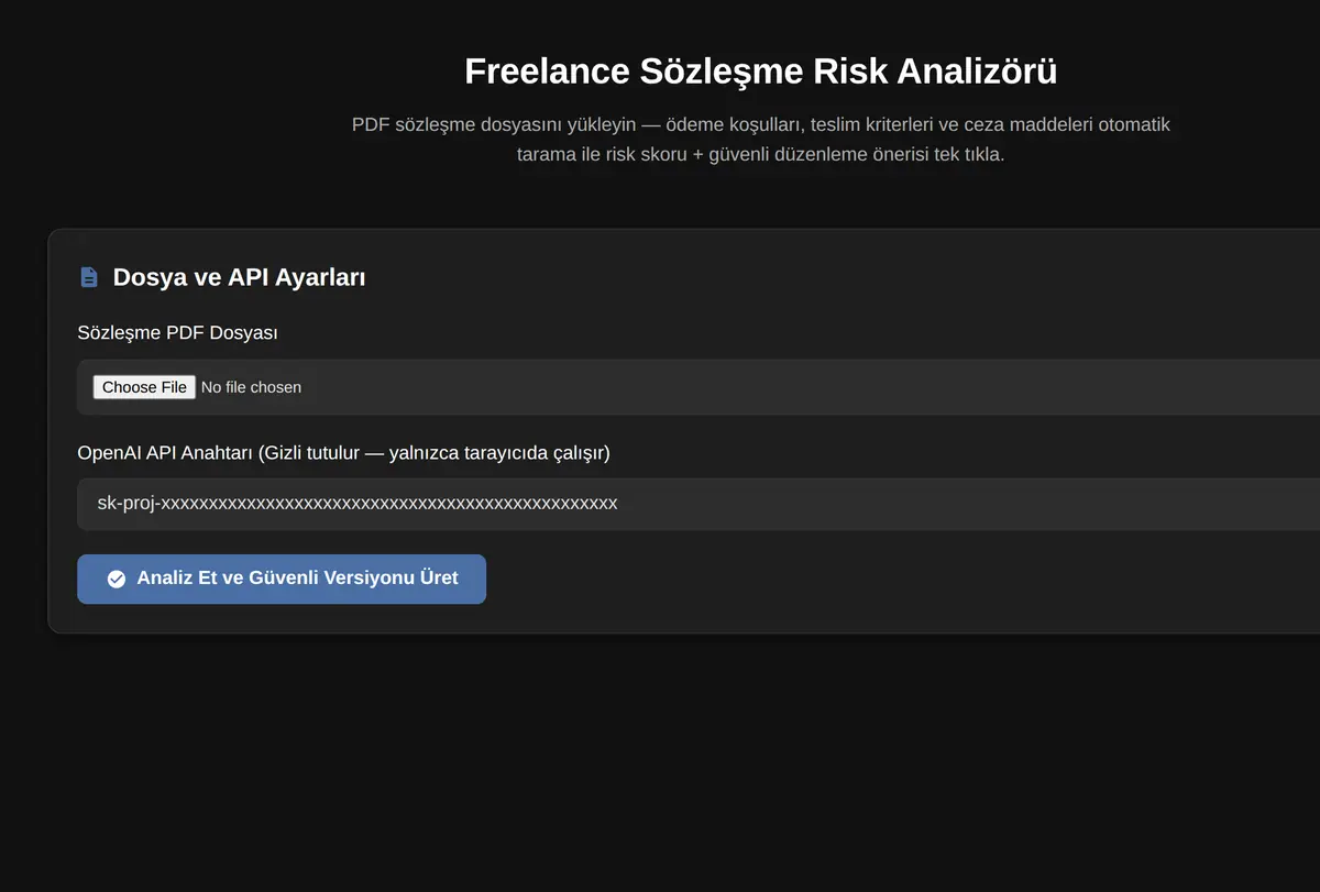 Freelance Sözleşme Risk Analizörü ekran görüntüsü