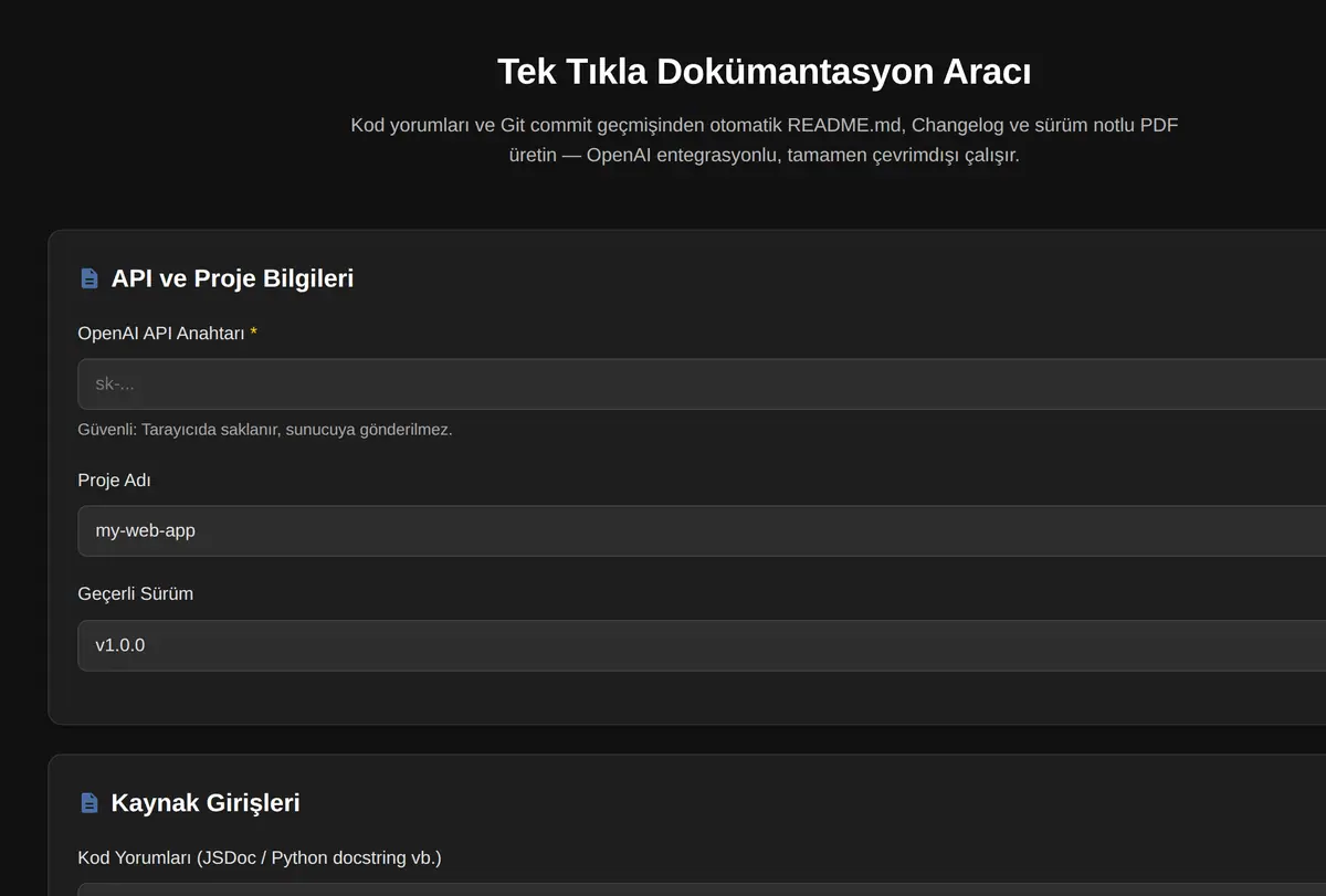 Tek Tıkla Dokümantasyon Aracı ekran görüntüsü
