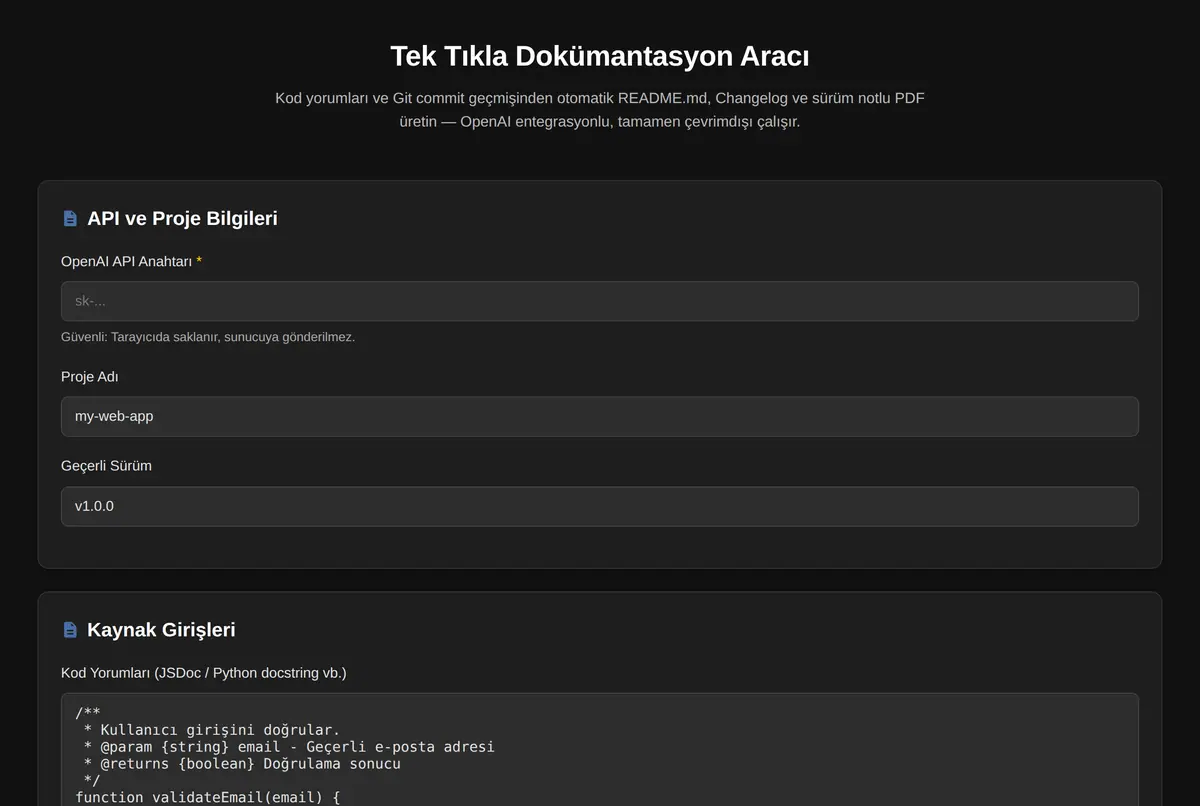 Tek Tıkla Dokümantasyon Aracı ekran görüntüsü 2