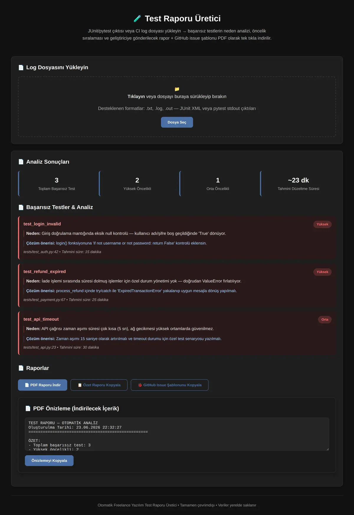 Test Raporu Üretici ekran görüntüsü 3