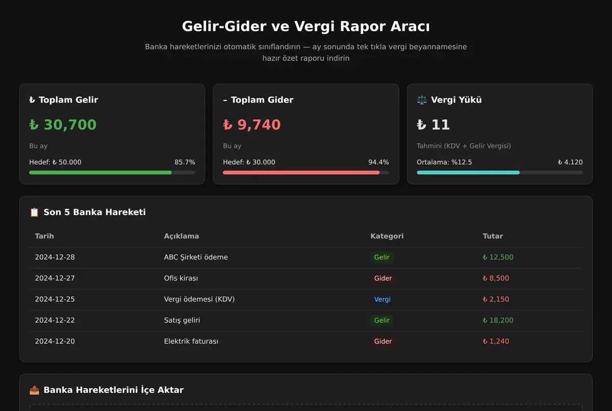 Gelir-Gider ve Vergi Rapor Aracı ekran görüntüsü 2
