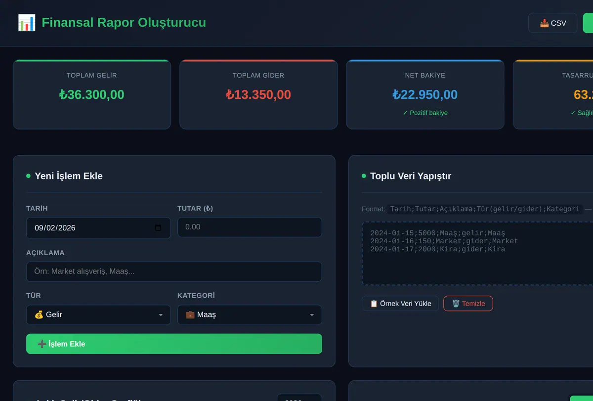 Finansal Rapor Oluşturucu ekran görüntüsü